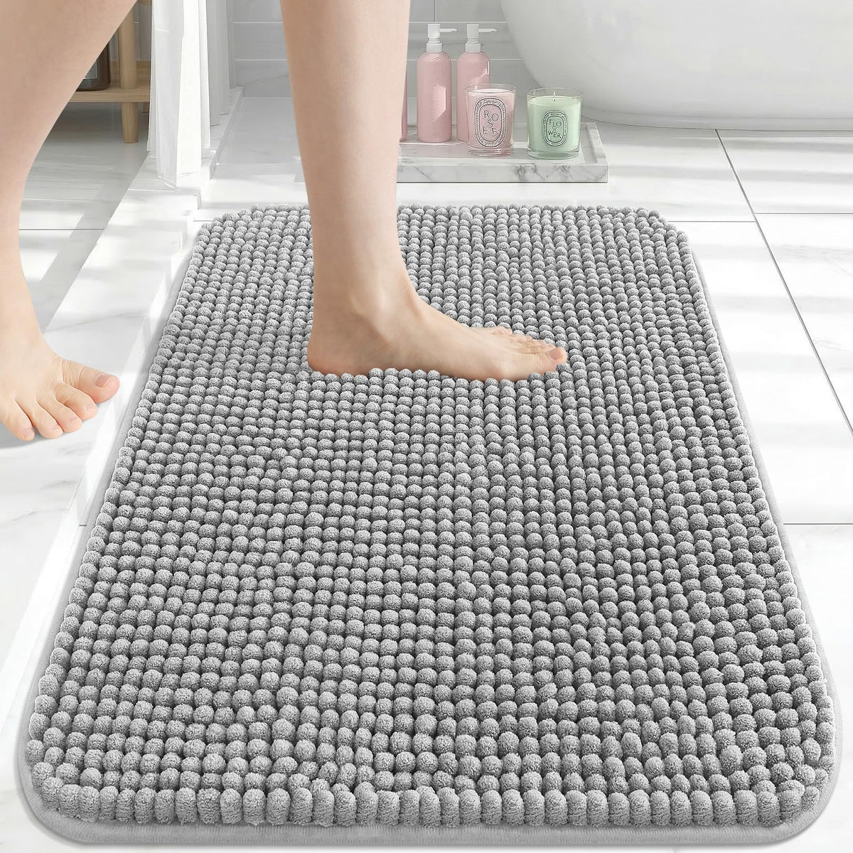 Arotive Chenille Bathroom Rugs 30x20, Soft Absorbent Bath Mat, Grey