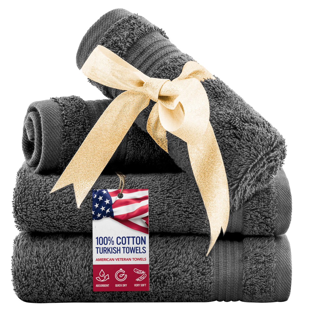 American Veteran Towel, 100% Cotton Turkish Bath Towels for Bathroom 4 Pack, 27x54 Extra Large Premium Soft Drying Bathroom Towels, Navy Blue