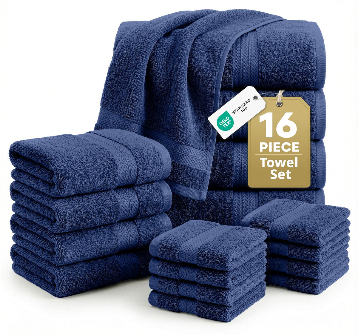LANE LINEN Bath Towel Set Absorbent Quick Dry 100% Cotton 6 Piece - Navy