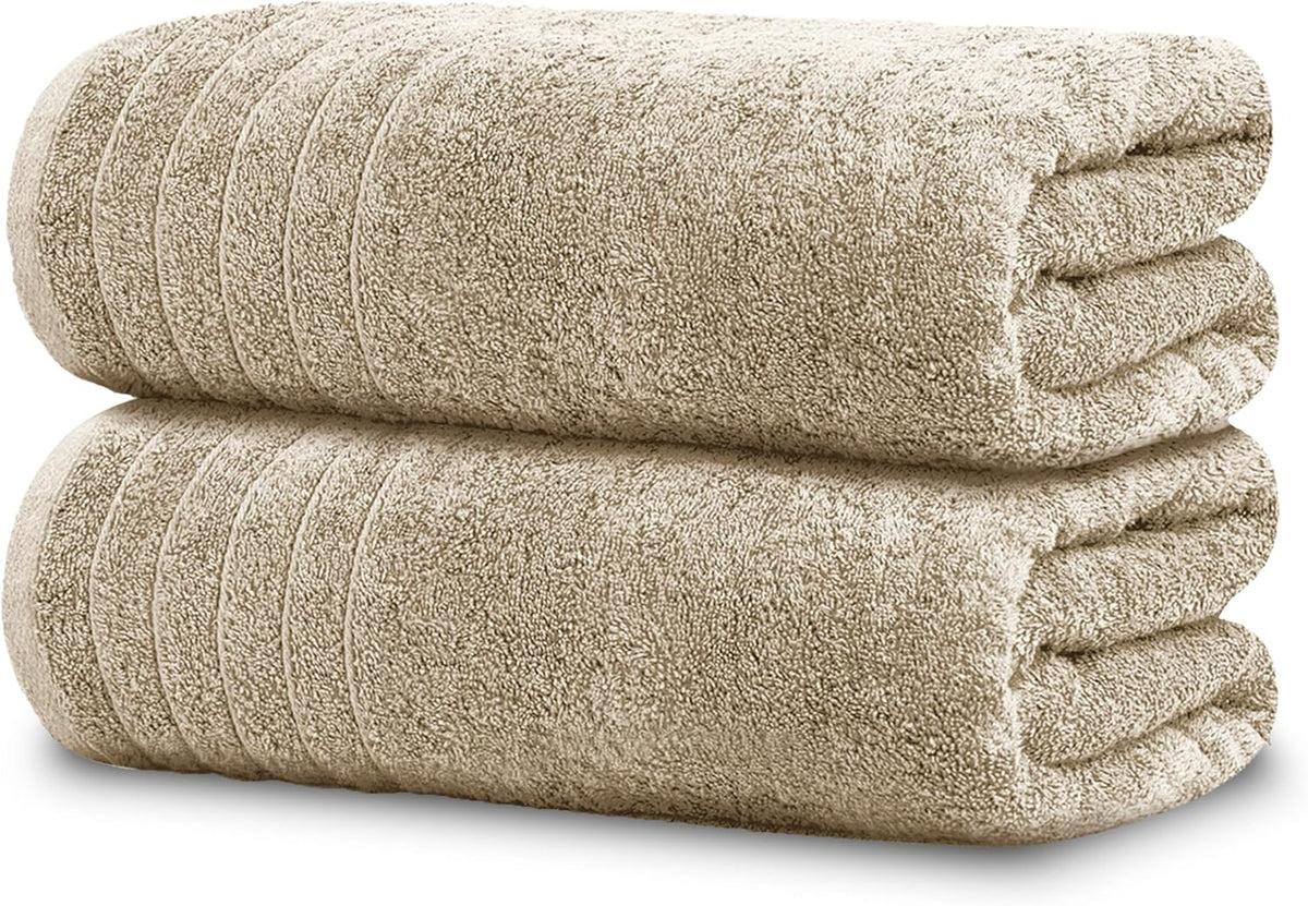 Tens Towels 2 Piece Extra Large Bath Sheets 35 x 70 Inches, Beige