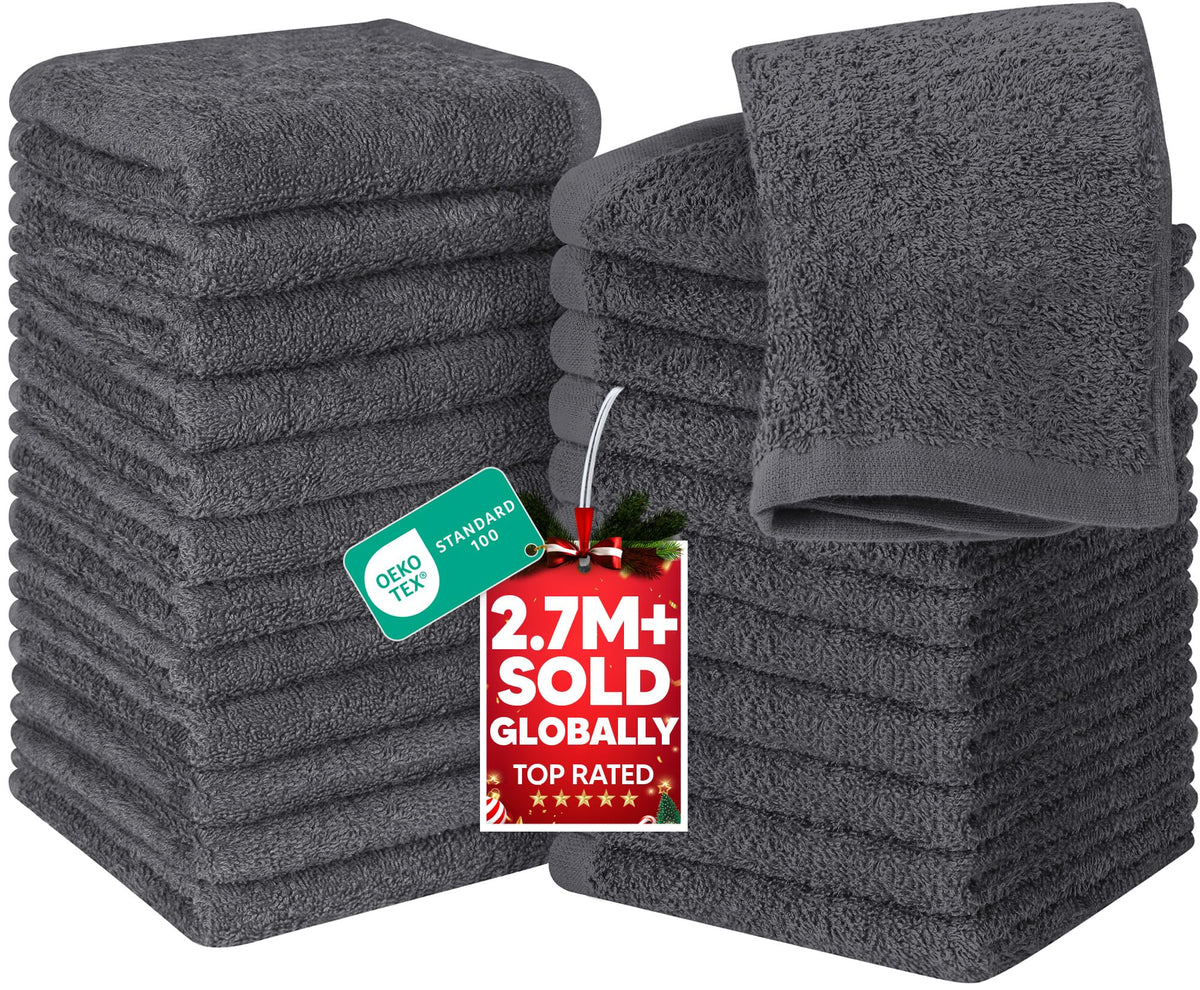 Utopia Towels 24 Pack Cotton Washcloths Set, 100% Ring Spun Cotton, Premium Quality Flannel Face Cloths, Highly Absorbent and Soft Feel Fingertip Towels, White