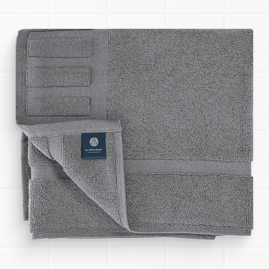 White Classic Luxury Bath Mat Floor Towel Set - Absorbent Cotton Hotel Spa Shower/Bathtub Mats [Not a Bathroom Rug] 22"x34" | 2 Pack | Dark Gray