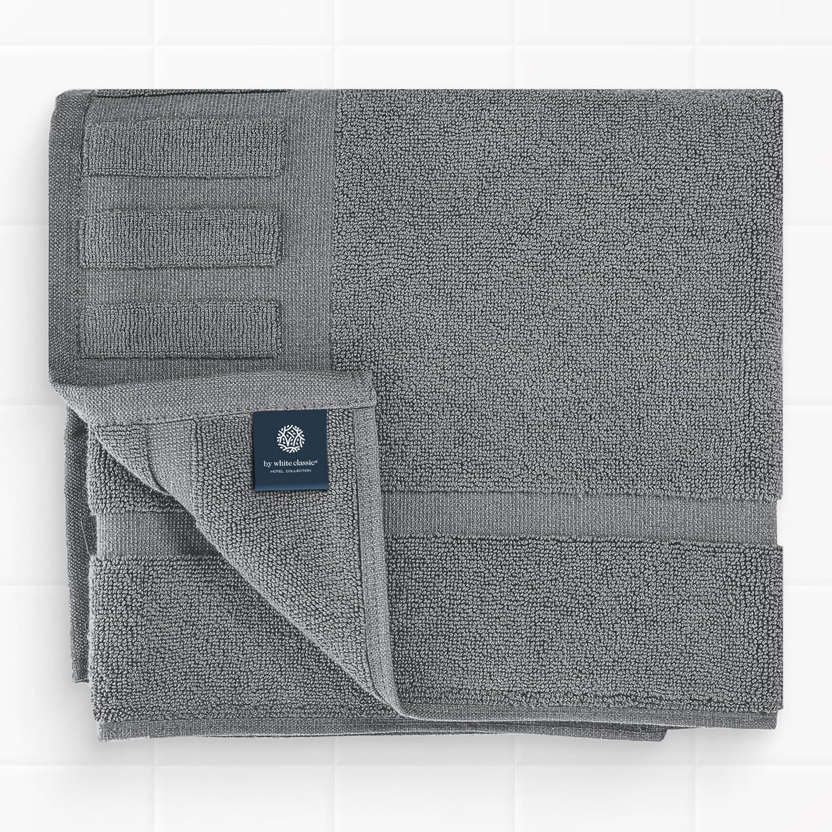 White Classic Luxury Bath Mat Floor Towel Set - Absorbent Cotton Hotel Spa Shower/Bathtub Mats [Not a Bathroom Rug] 22"x34" | 2 Pack | Dark Gray