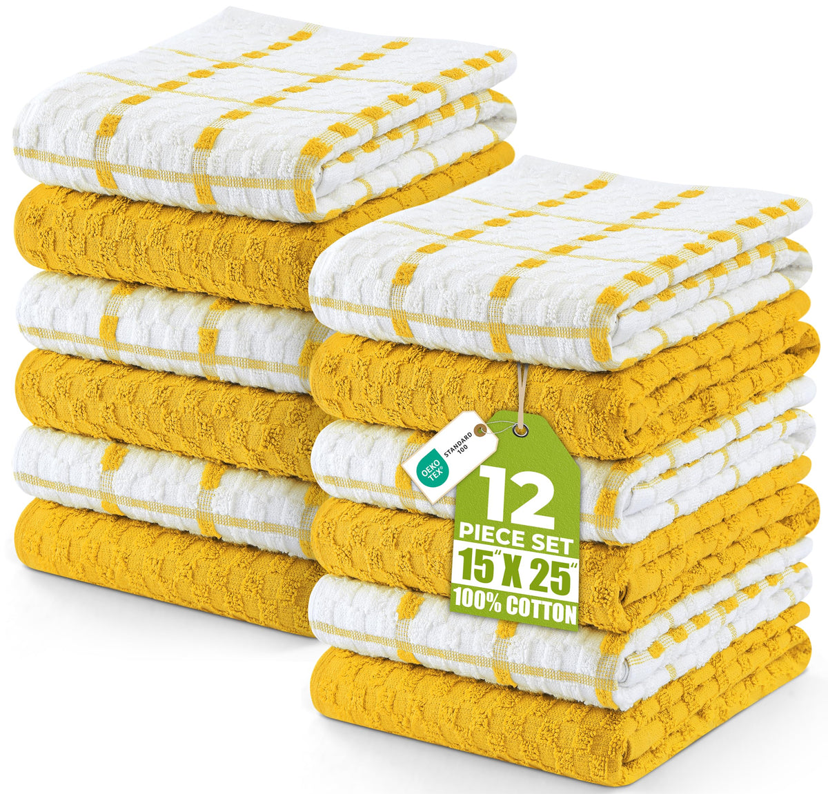 Utopia Kitchen Towels 12 Pack 15x25 Inch 100% Cotton Popcorn Terry