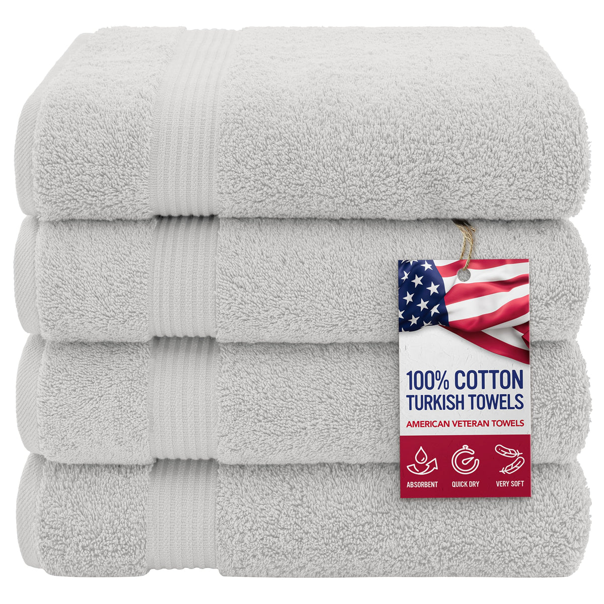 American Veteran Towel, 100% Cotton Turkish Bath Towels for Bathroom 4 Pack, 27x54 Extra Large Premium Soft Drying Bathroom Towels, Navy Blue