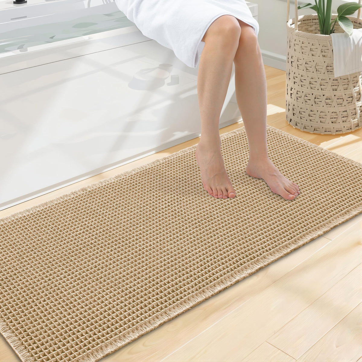 Smiry Waffle Bath Mat 30X20, Extra Soft Absorbent Bathroom Rugs, Brown