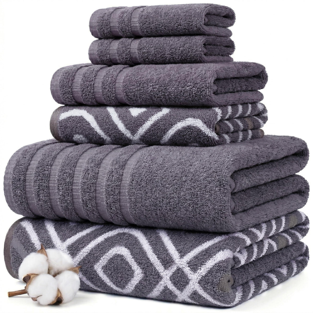 Modern Threads 6 Piece Bath Towel Set – Bathroom Set with 2 Bath Towels, 2 Hand Towels, and 2 Wash Cloths – 100% Cotton, Super Absorbent & Extra Soft – Reversible Classic Diamond (Aqua)