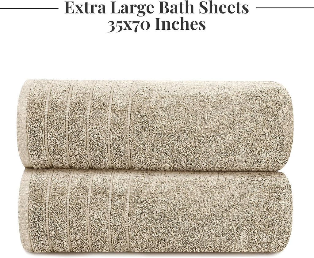 Tens Towels 2 Piece Extra Large Bath Sheets 35 x 70 Inches, Beige