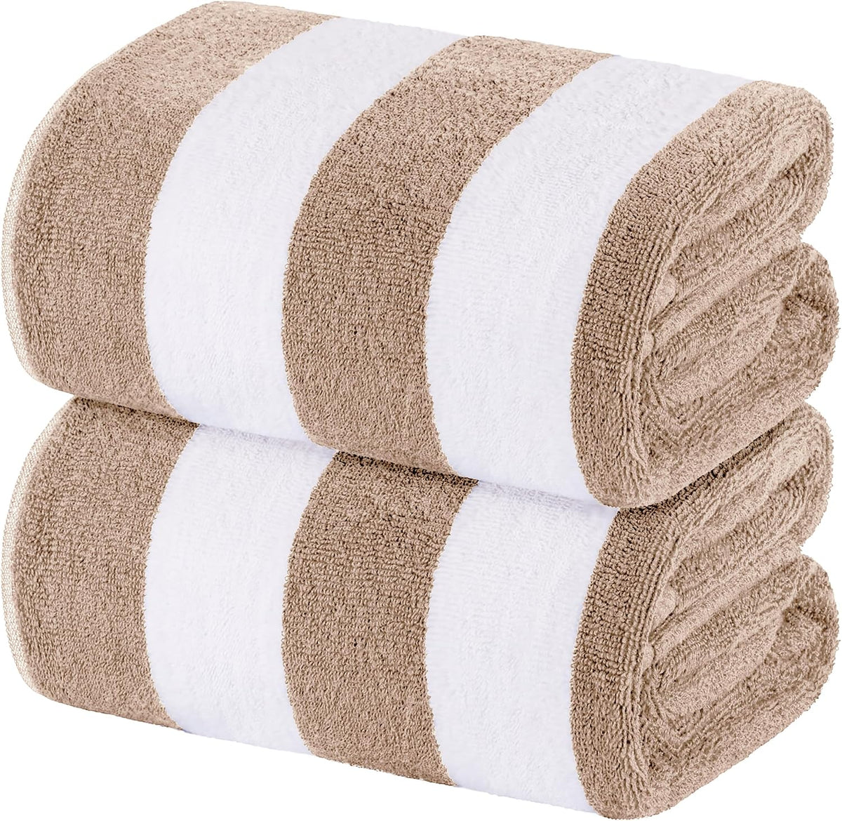 White Classic Beach Towels Oversized Cabana Stripe Cotton Bath Towel Large - Luxury Plush Thick Hotel Swim Pool Towels for Adults Super Absorbent Quick Dry - 35x70 Beige [2 Pack]