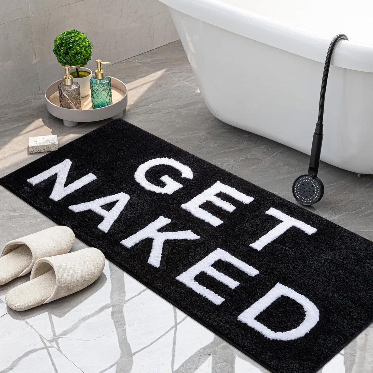 KOEXM Get Naked Bath Mat Black Cute Bathroom Rugs 16" x 24" Non Slip
