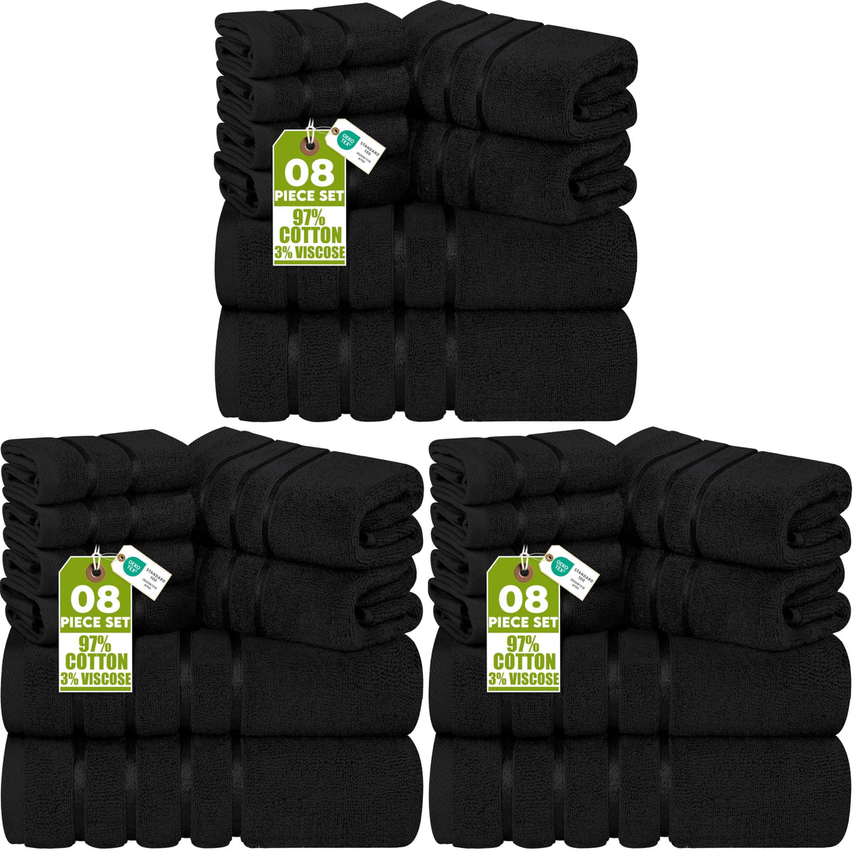 Utopia Towels 8 Piece Luxury Towel Set, 600 GSM, Viscose Stripe, White