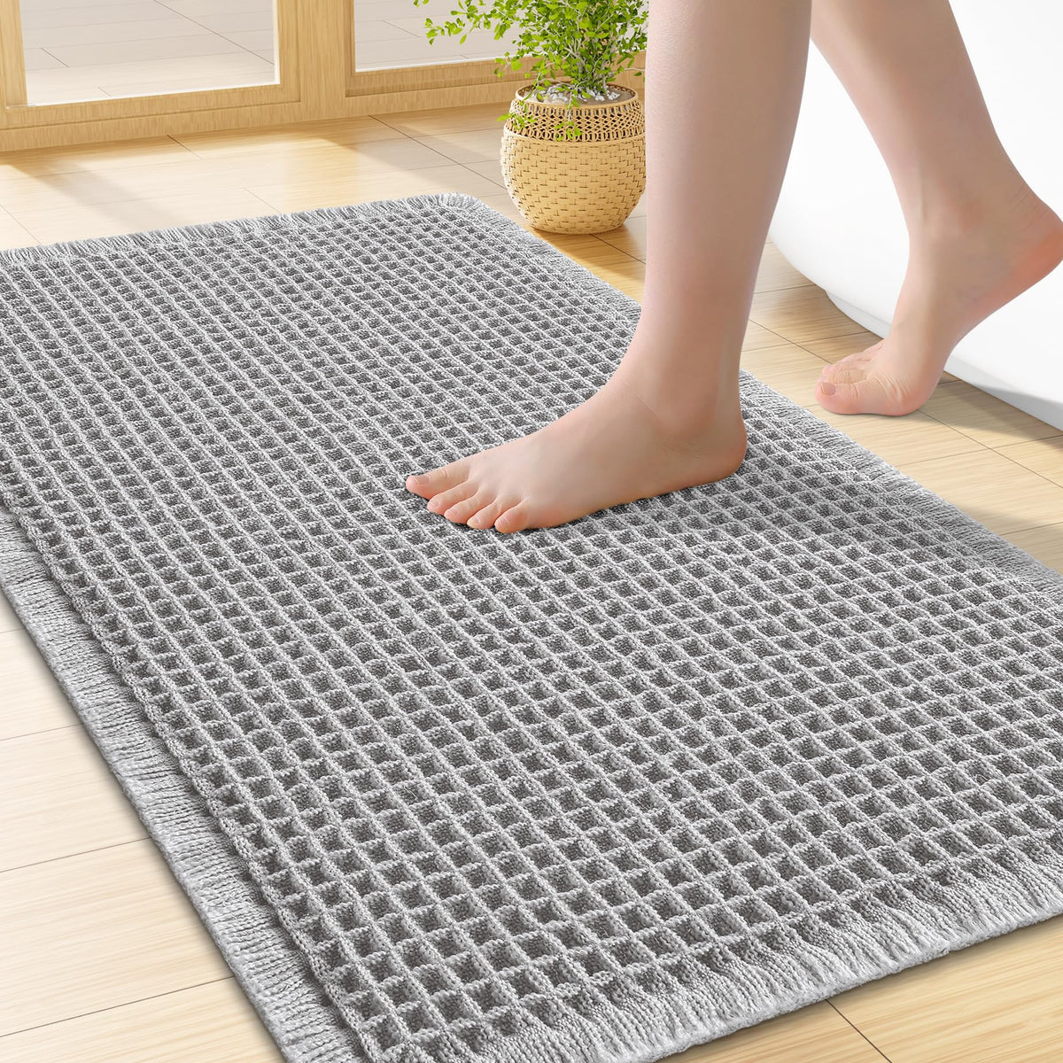Smiry Waffle Bath Mat 30X20, Extra Soft Absorbent Bathroom Rugs, Brown