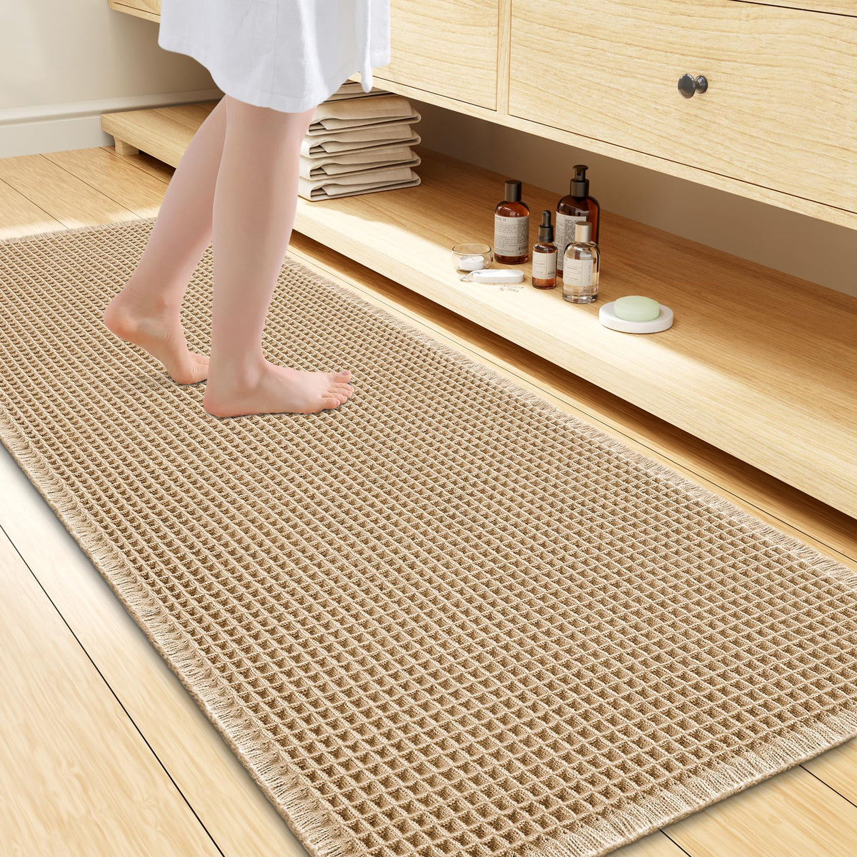 Smiry Waffle Bath Mat 30X20, Extra Soft Absorbent Bathroom Rugs, Brown