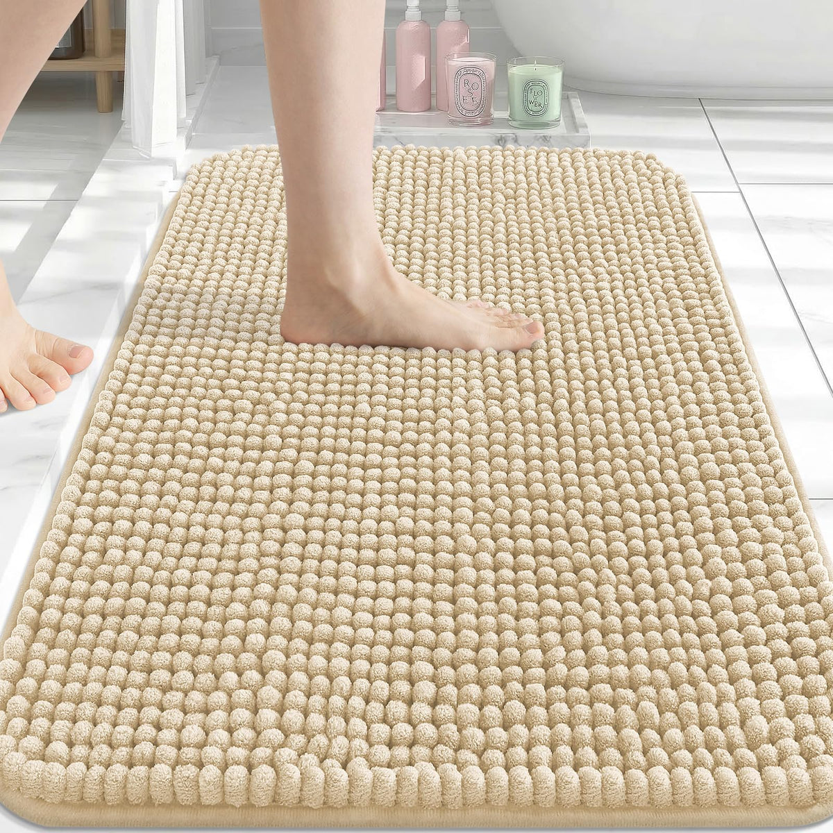 Arotive Chenille Bathroom Rugs 30x20, Soft Absorbent Bath Mat, Grey