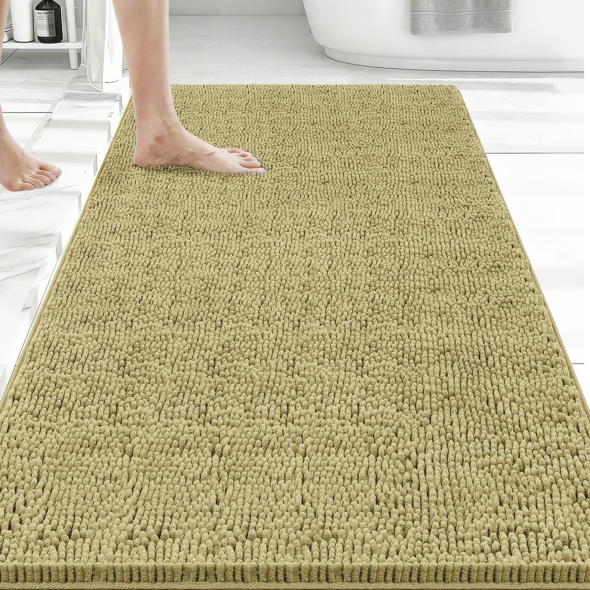 Bcoimo Small Bath Rug Mat,Sage Chenille High Absorbent Bathroom Floor Mats
