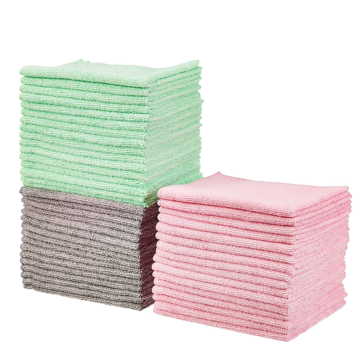 Amazon Basics Microfiber Cleaning Cloths for Cars, Non-Abrasive, Highly Absorbent, Lint and Scratch-Free, Reusable and Washable, Car Detailing Towels, 16" x 12", Blue/White/Yellow, 144-Pack