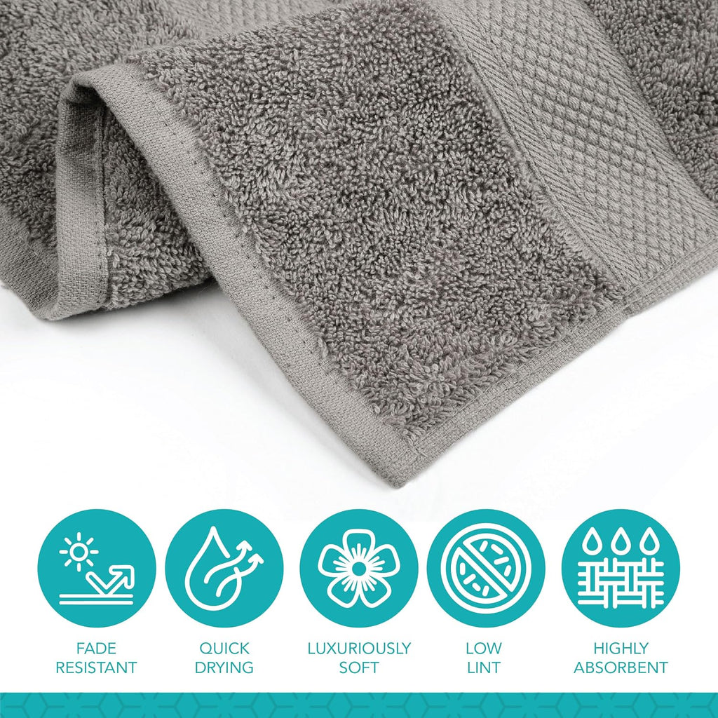 Pleasant Home Bath Towels Set of 6 (24” x 50”) 100% Cotton, Gray
