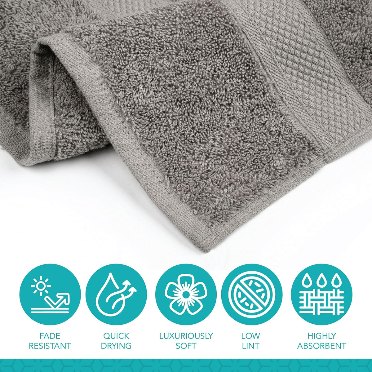 Pleasant Home Bath Towels Set of 6 (24” x 50”) 100% Cotton, Gray