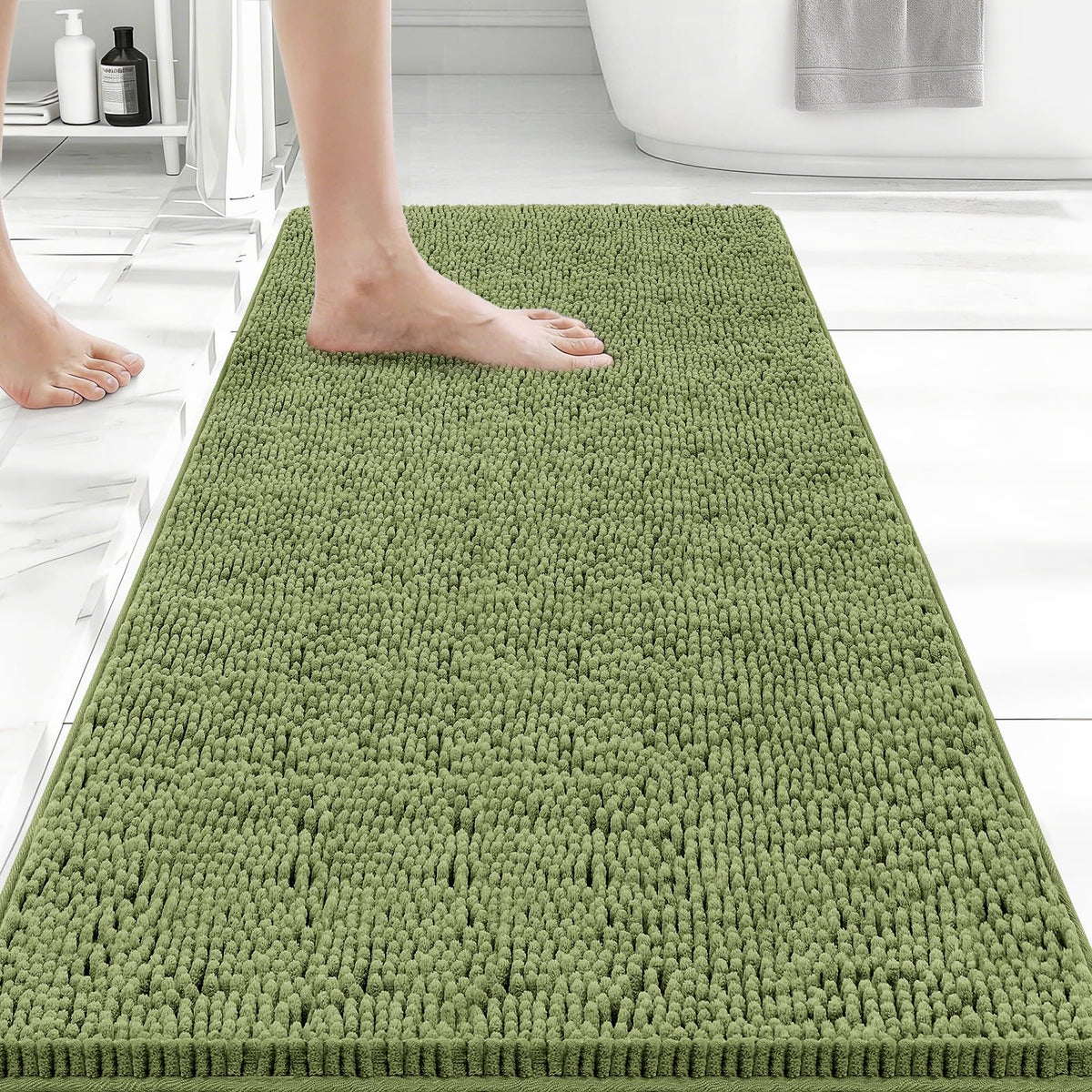 Bcoimo Small Bath Rug Mat,Sage Chenille High Absorbent Bathroom Floor Mats