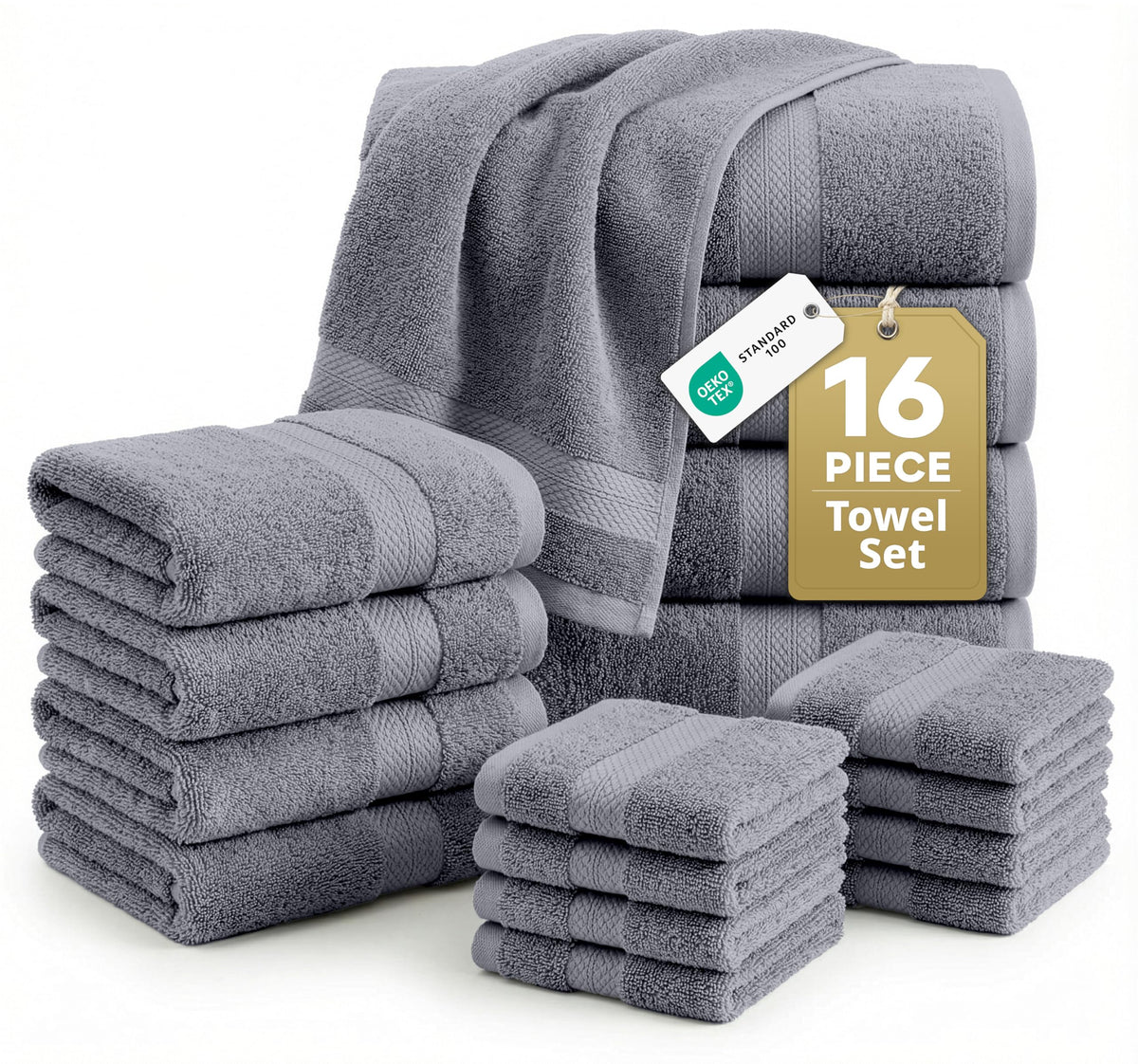 LANE LINEN Bath Towel Set Absorbent Quick Dry 100% Cotton 6 Piece - Navy