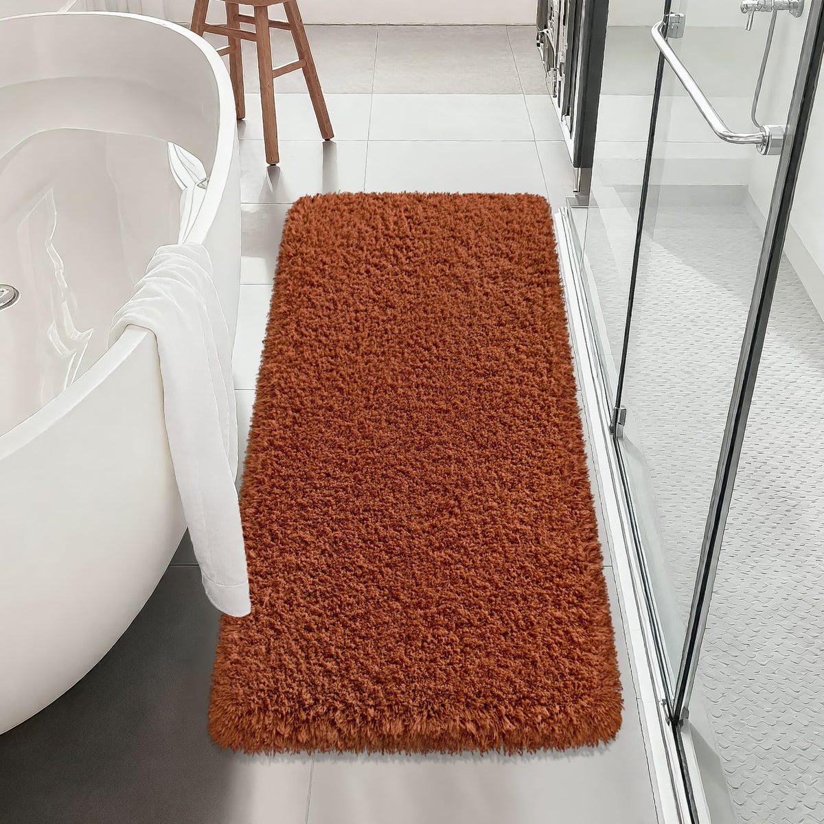 White Bathroom Rugs Non Slip 24"x16",Absorbent Bath Mat Quick Dry