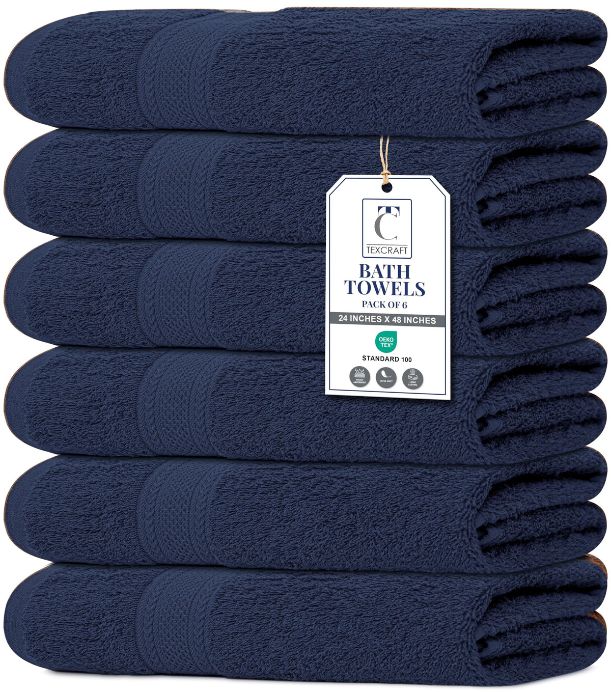 Medium Size Bath Towels Set of 6 – 100% Cotton Terry – 24" x 48" – Quick Dry, Soft & Highly Absorbent – Beige Towels for Bathroom, Gym, Spa, Pool & Daily Use