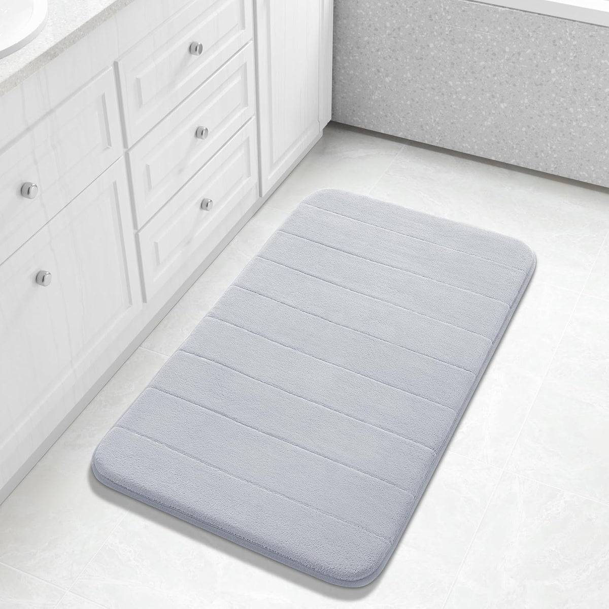 Yimobra Memory Foam Bath Mat, Super Soft Absorbent Bathroom Rug Non Slip, Quick Dry, Machine Washable Floor Carpet for Tub Shower, Home Decor Accessories, 24x17, Grey