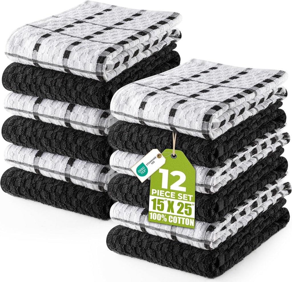 Utopia Kitchen Towels 12 Pack 15x25 Inch 100% Cotton Popcorn Terry