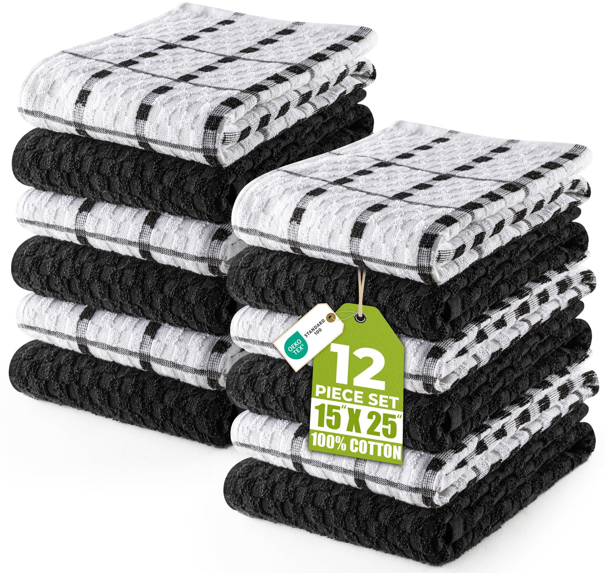Utopia Kitchen Towels 12 Pack 15x25 Inch 100% Cotton Popcorn Terry