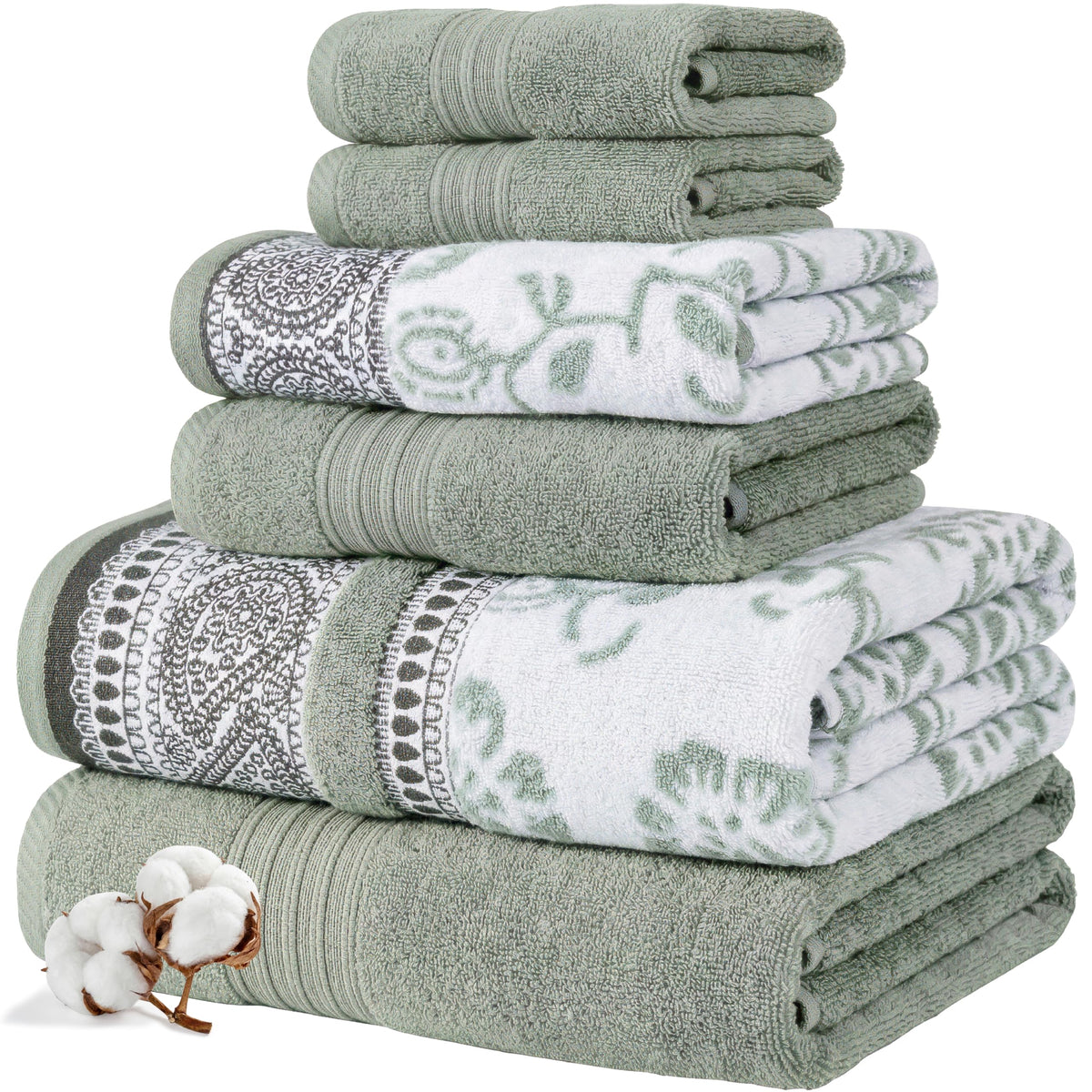 Modern Threads 6 Piece Bath Towel Set – Bathroom Set with 2 Bath Towels, 2 Hand Towels, and 2 Wash Cloths – 100% Cotton, Super Absorbent & Extra Soft – Reversible Classic Diamond (Aqua)