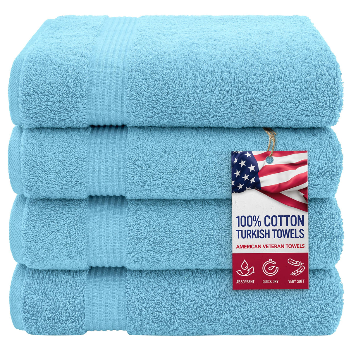 American Veteran Towel, 100% Cotton Turkish Bath Towels for Bathroom 4 Pack, 27x54 Extra Large Premium Soft Drying Bathroom Towels, Navy Blue