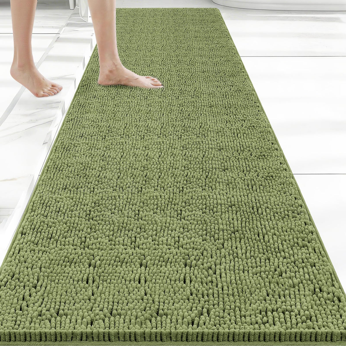 Bcoimo Small Bath Rug Mat,Sage Chenille High Absorbent Bathroom Floor Mats