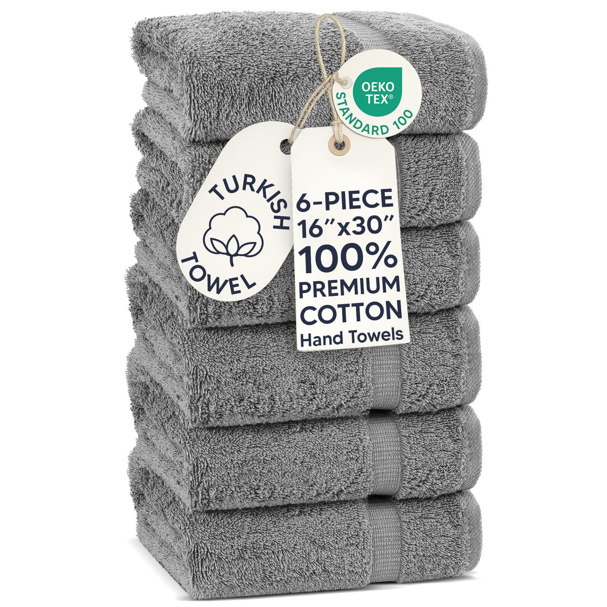 Chakir Turkish Linens 100% Cotton 4-Pack Bath Towels 27x54, Gray