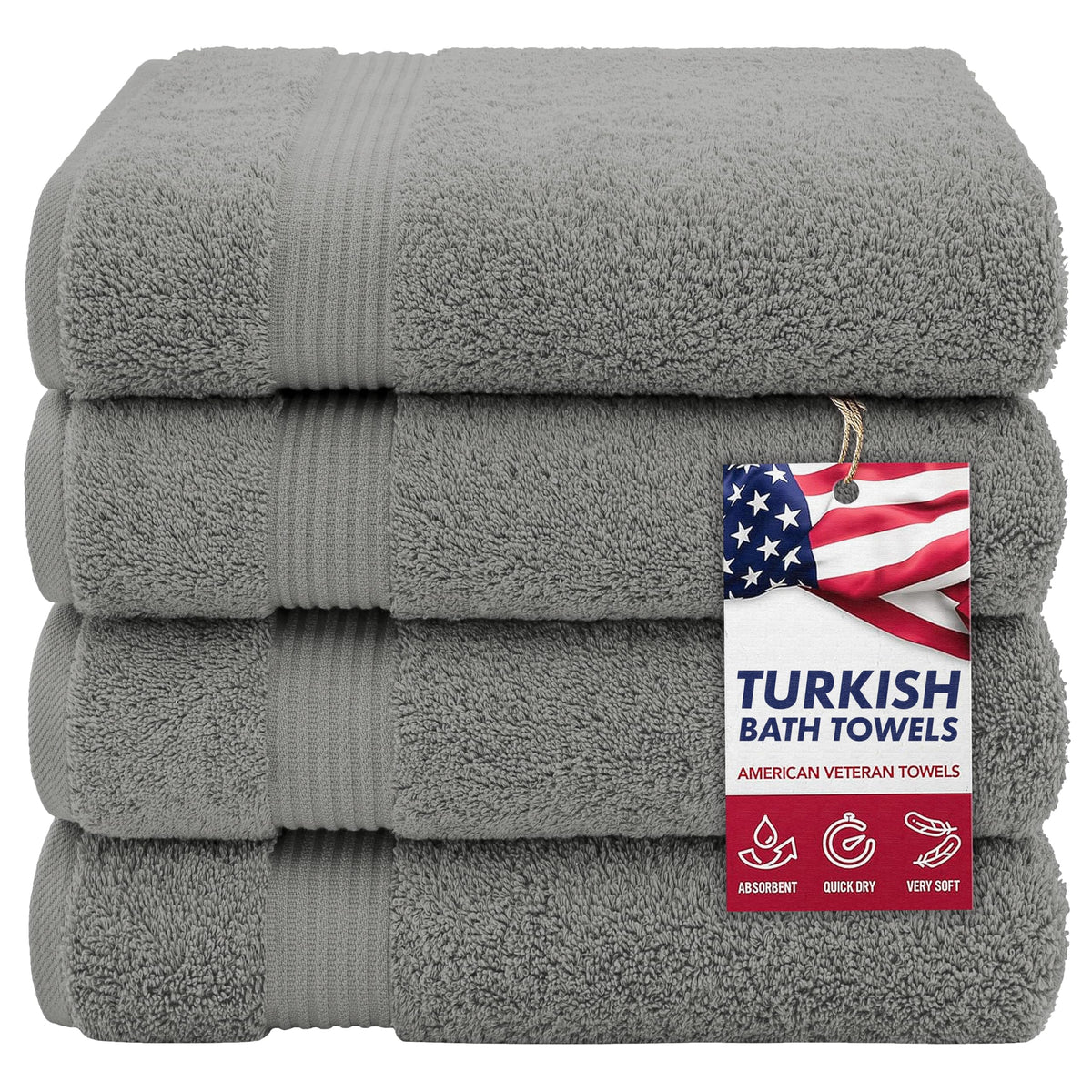 American Veteran Towel, 100% Cotton Turkish Bath Towels for Bathroom 4 Pack, 27x54 Extra Large Premium Soft Drying Bathroom Towels, Navy Blue