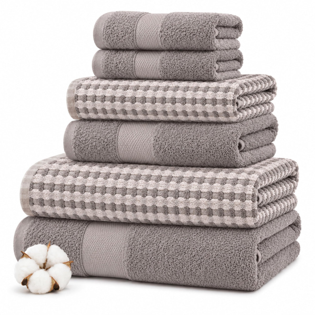 Modern Threads 6 Piece Bath Towel Set – Bathroom Towel Set with 2 Bath Towels, 2 Hand Towels & 2 Washcloths – 100% Cotton, Soft & Absorbent – Geometric (Soft Olive)