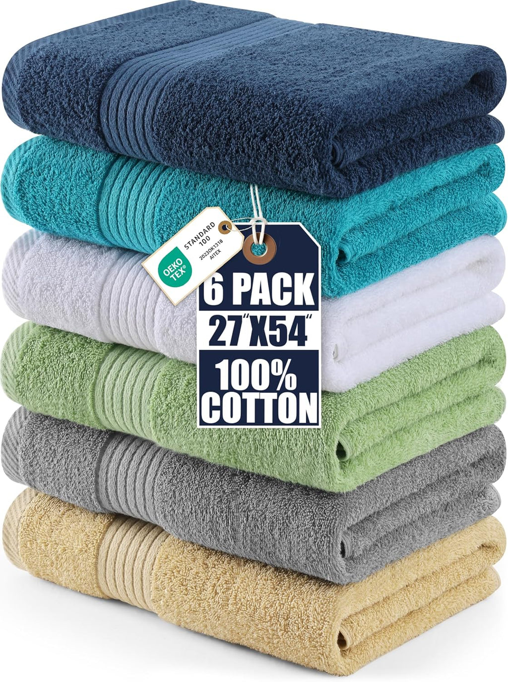 Utopia Towels 6 Pack Bath Towels, 27x54 in, 100% Cotton, Variety