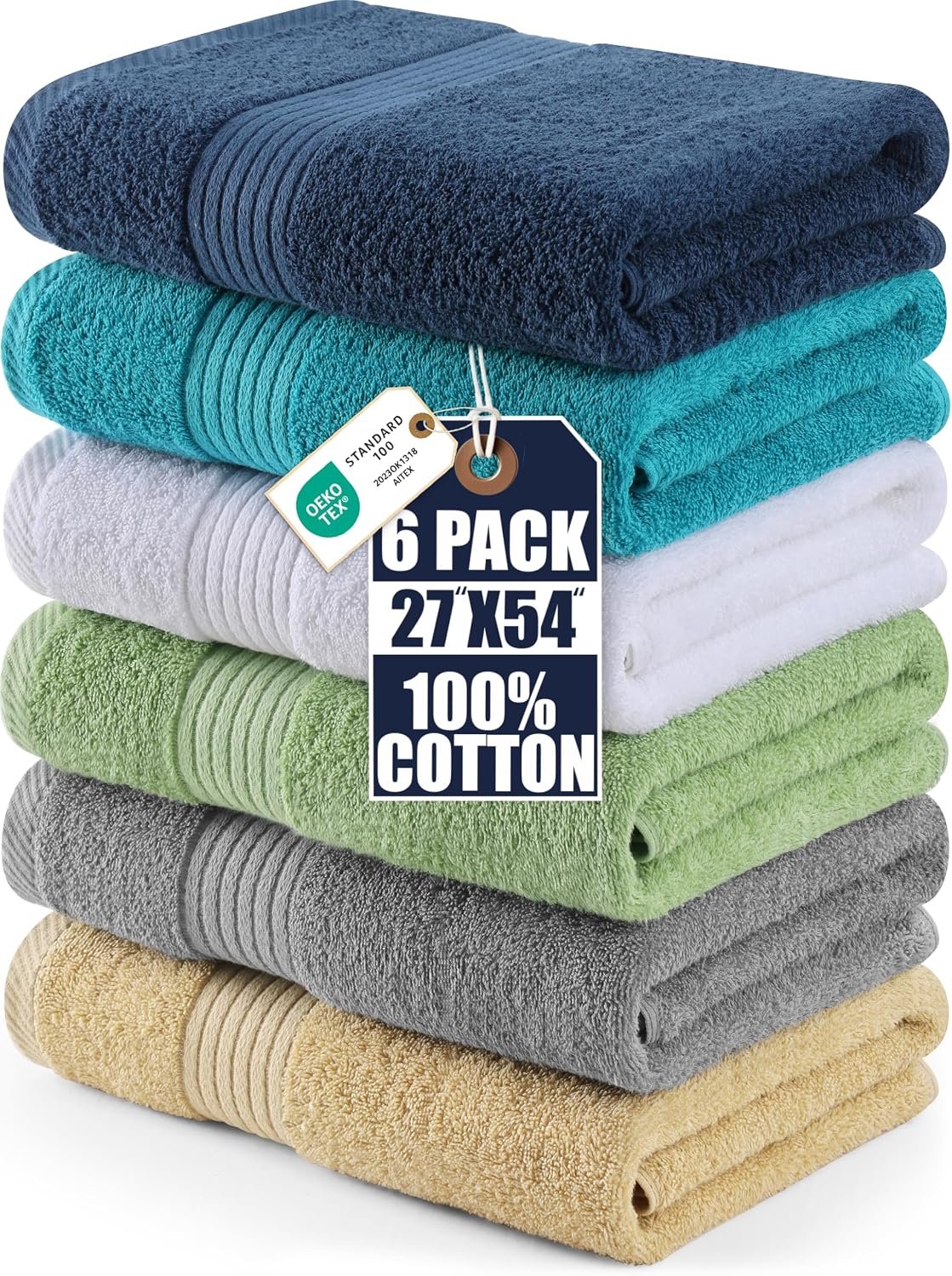 Utopia Towels 6 Pack Bath Towels, 27x54 in, 100% Cotton, Variety