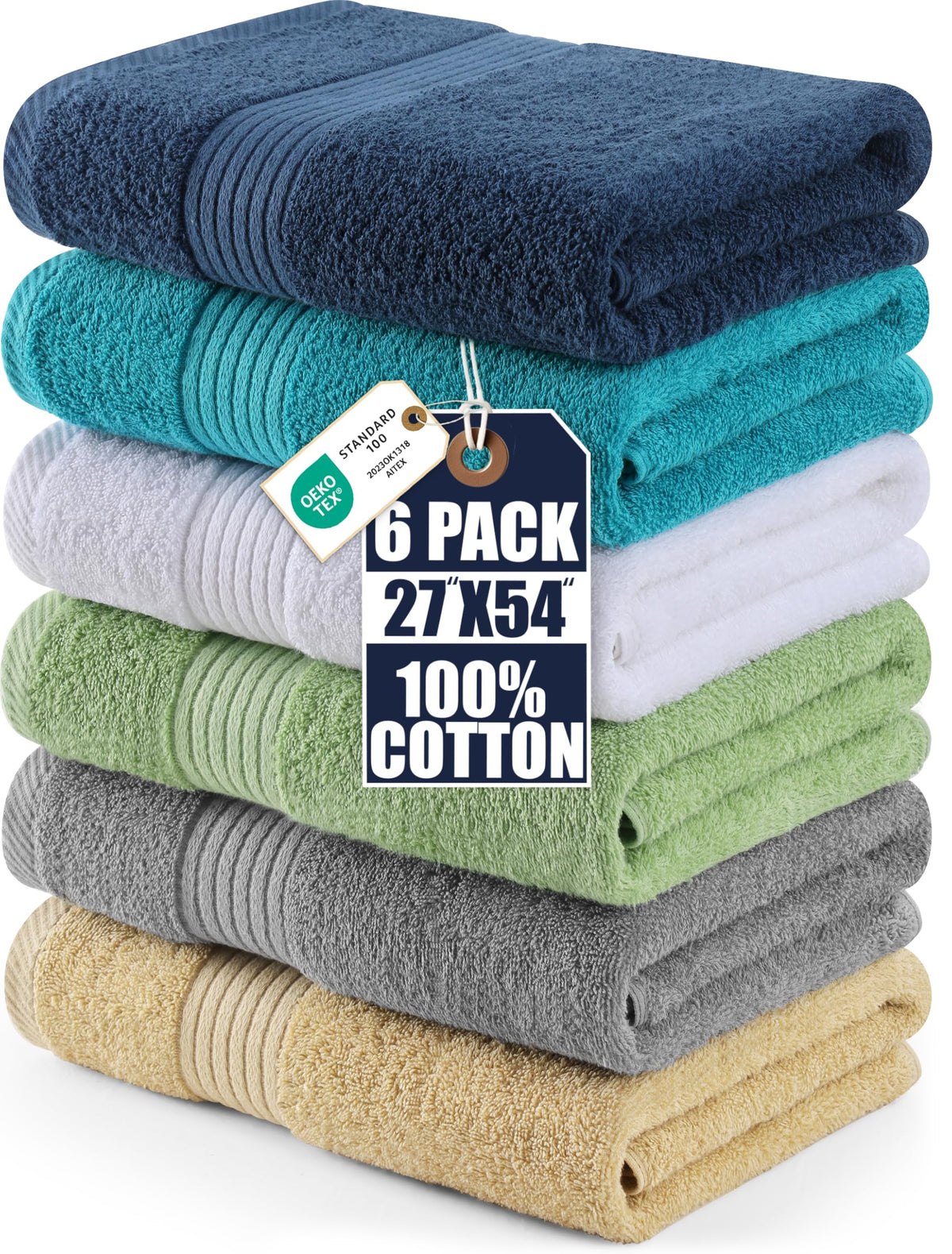 Utopia Towels 6 Pack Bath Towels, 27x54 in, 100% Cotton, Variety