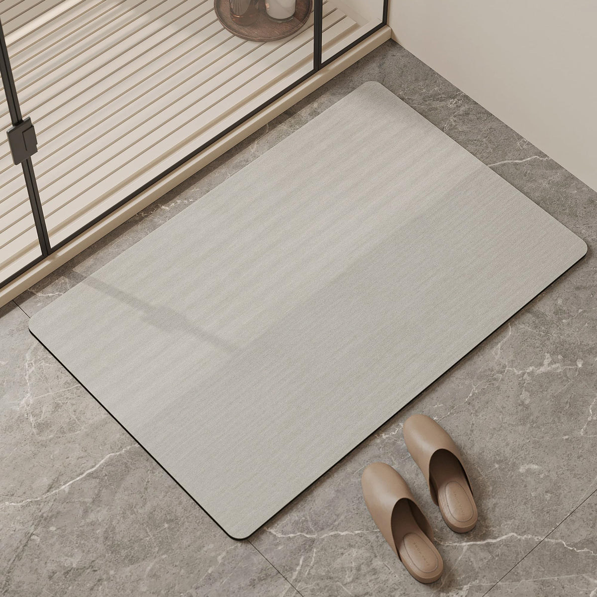 Mecko Bath Mat 16"x24",Ultra Thin Bathroom Rug fit Under Door Light Grey