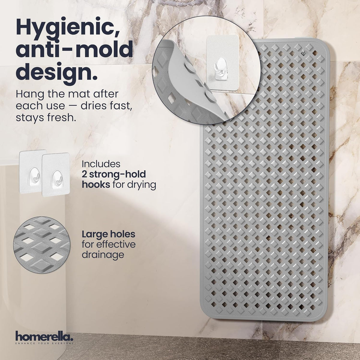 homerella Bathtub Mat Non Slip 35x16 Shower Mat Non Slip Anti Mold BPA Free