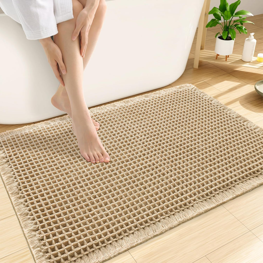 Smiry Waffle Bath Mat 30X20, Extra Soft Absorbent Bathroom Rugs, Brown