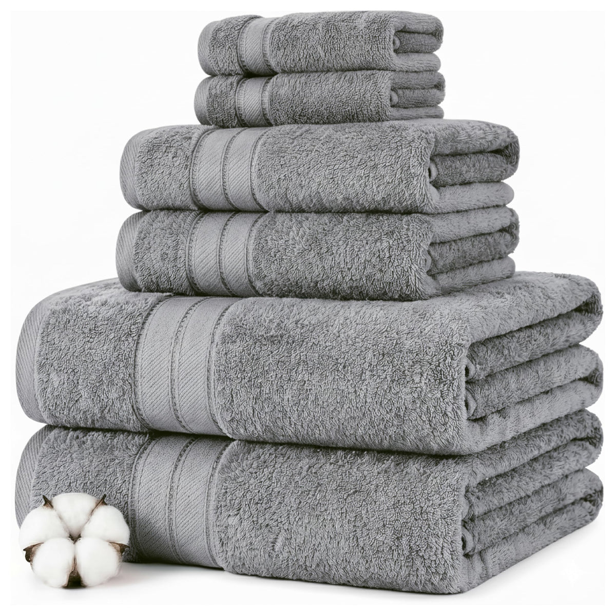 Modern Threads Spun Loft 6 Piece Bath Towel Set – 2 Bath Towels, 2 Hand Towels & 2 Washcloths – 100% Cotton, 600 GSM, Plush, Soft & Absorbent (White)