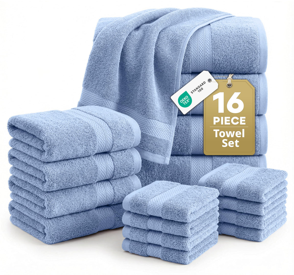 LANE LINEN Bath Towel Set Absorbent Quick Dry 100% Cotton 6 Piece - Navy