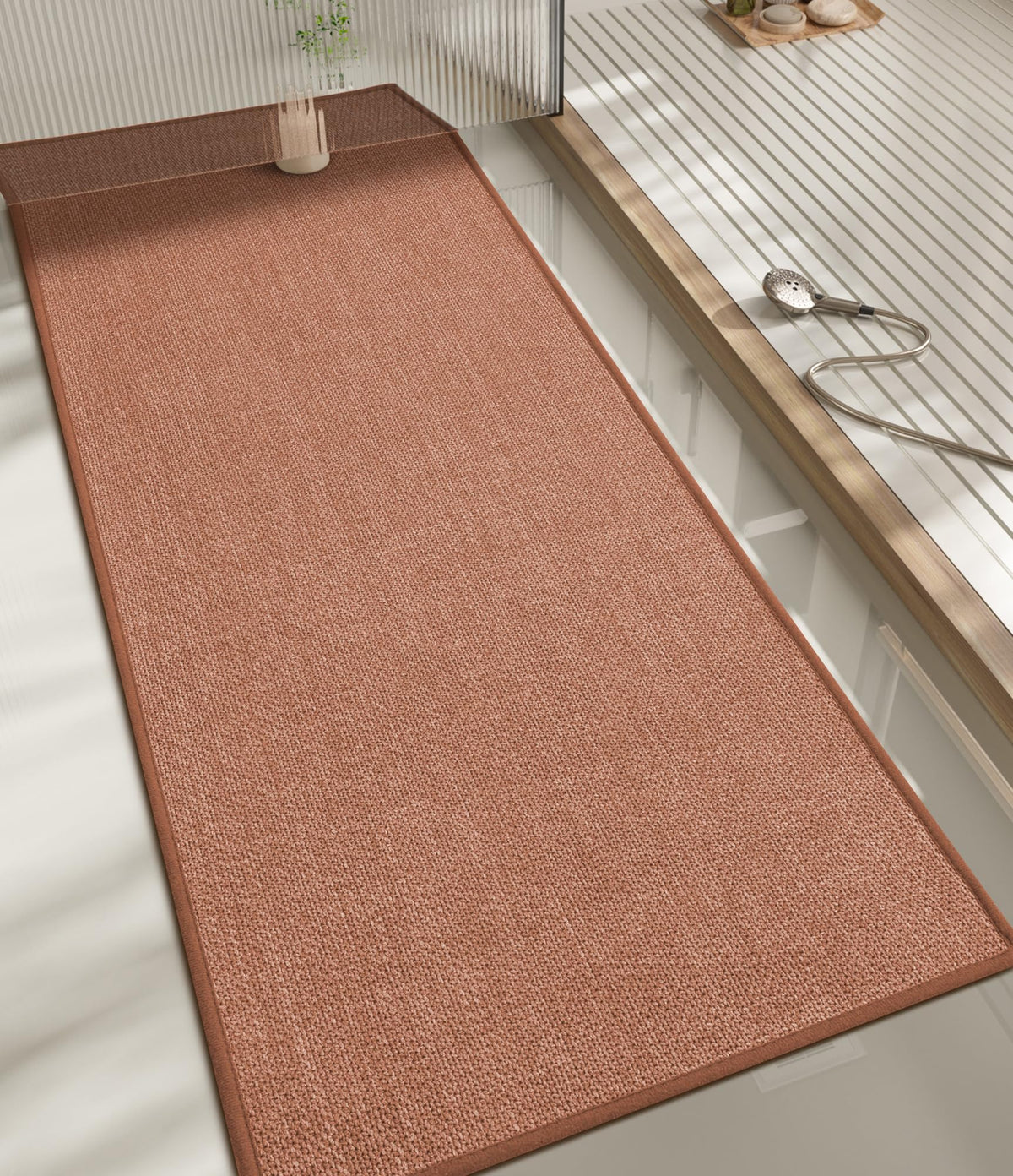 chakme Bathroom Rugs Mat 24x17, Ultra Thin Non Slip Bath Mat Small Quick Dry Absorbent Bath Mat for Bathroom Floor, (Dark Beige, 24"x17")