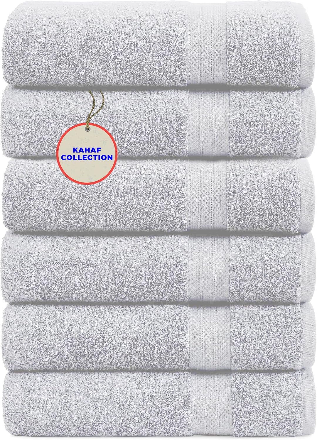 KAHAF COLLECTION 100% Cotton Bath Towel Set, White 24x48 Pack of 6 Towels, Quick Dry, Highly Absorbent, Soft Feel Towel, Gym, Spa, Bathroom, Shower, Pool, Luxury Soft Towels Light-Weight