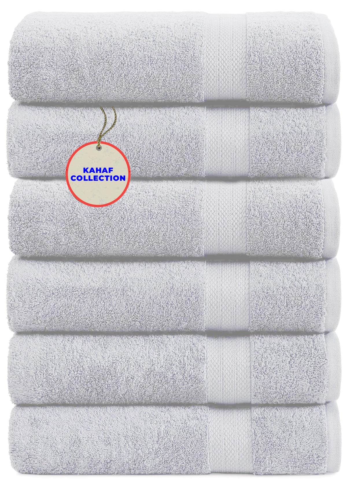 KAHAF COLLECTION 100% Cotton Bath Towel Set, White 24x48 Pack of 6 Towels, Quick Dry, Highly Absorbent, Soft Feel Towel, Gym, Spa, Bathroom, Shower, Pool, Luxury Soft Towels Light-Weight