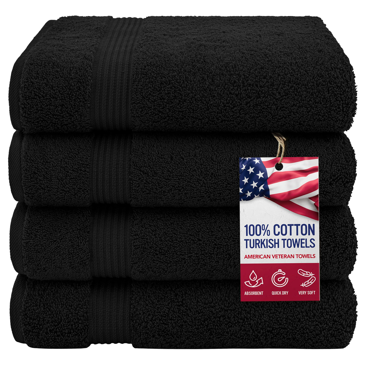 American Veteran Towel, 100% Cotton Turkish Bath Towels for Bathroom 4 Pack, 27x54 Extra Large Premium Soft Drying Bathroom Towels, Navy Blue