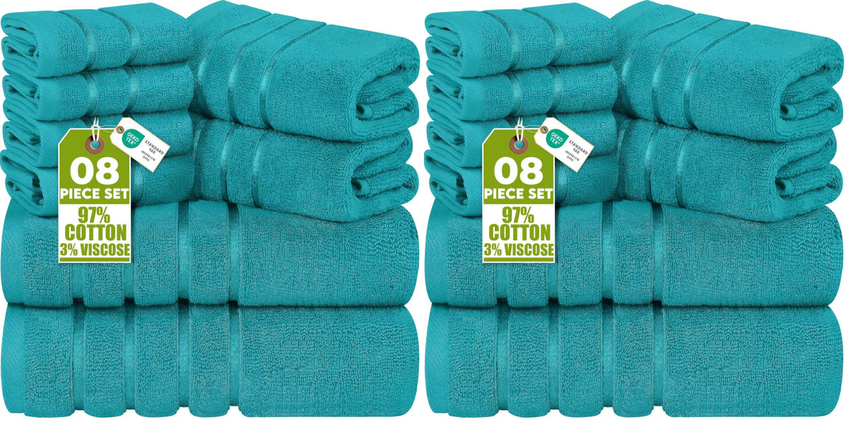 Utopia Towels 8 Piece Luxury Towel Set, 600 GSM, Viscose Stripe, White