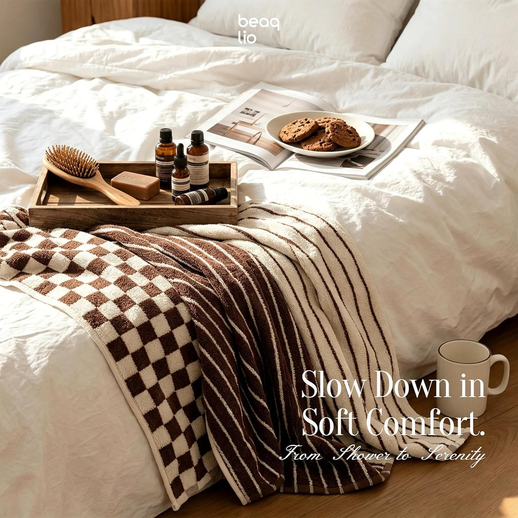 100% Cotton Striped Hand Towels Set, 3pcs Towels for Bathroom Brown