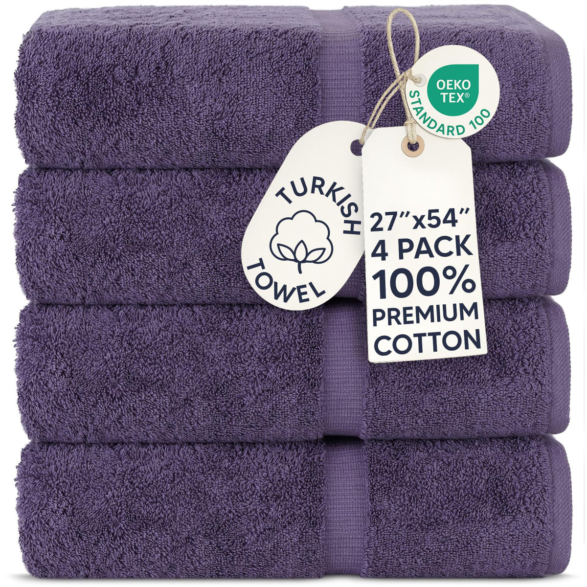 Chakir Turkish Linens 100% Cotton 4-Pack Bath Towels 27x54, Gray